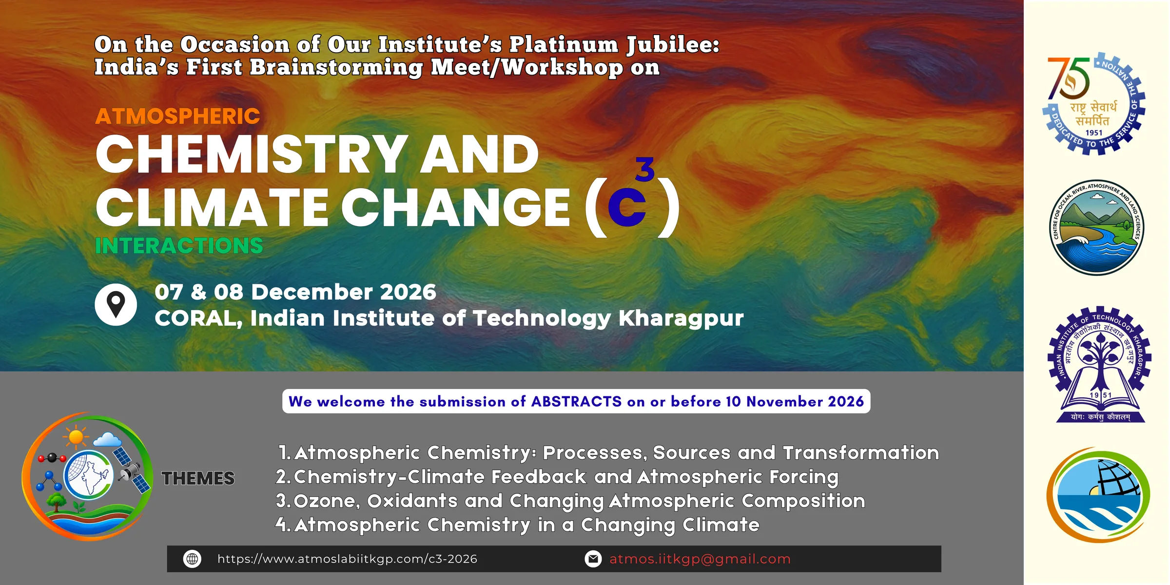 C³ 2026 conference banner — Chemistry and Climate Change Interactions, CORAL, IIT Kharagpur